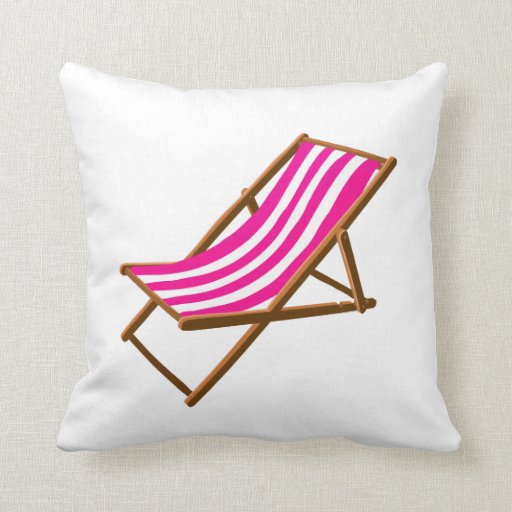fuschia striped wooden beach chair.png throw pillow Zazzle