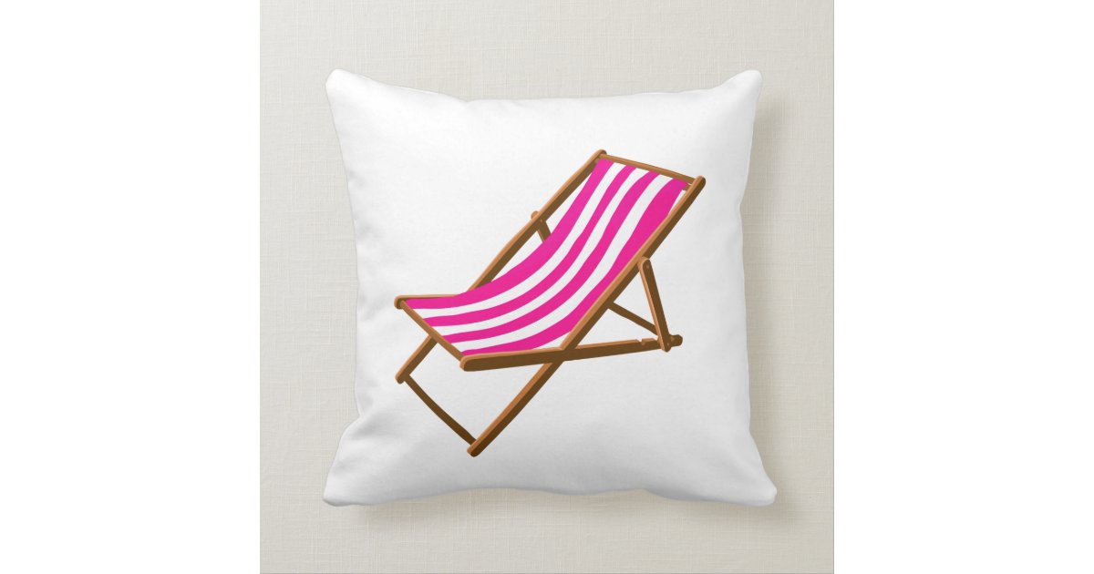 fuschia striped wooden beach chair.png throw pillow Zazzle