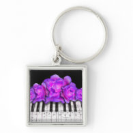 Fushia Roses and Piano Keyboard and Notes Key Chains