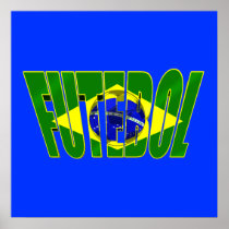 Futebol 3D Brazil flag drop shadow logo Posters