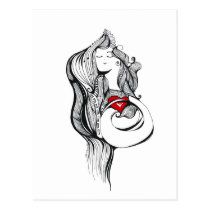 artsprojekt,maternity,baby,way,future,mom,parents,dad,pregnant,pregnancy,union,com,expecting,expectant,mother,female,femme,woman,whimsical,heart,pose,life,portrait,graphic,black,white,fantasy,patricia,vidour,arte,girl,illustration,decor,modern, Postcard with custom graphic design