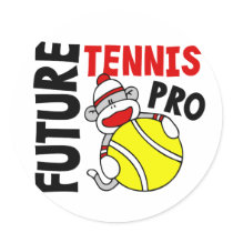 Future Tennis Pro Sock Monkey Round Sticker
