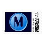 Futuristic Blue Button Initialed Postage