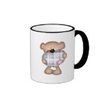 fuzzy plaid  heart love bear coffee mug
