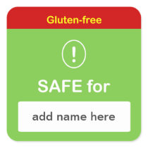 g4 - SAFE FOOD LABEL w/ Custom Name ~ GLUTEN-FREE. Square Stickers