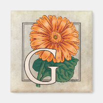 G for Gerberas Flower Monogram magnets