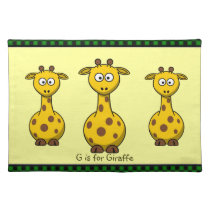 G is for Giraffe 3 Cartoon Animals Child Placemat
