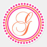 G Monogram (Pink / Orange Dot Circle) Round Sticker