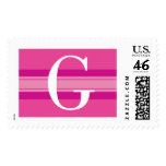G Pink Stripe Monogram Postage Stamps