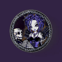 Gabriella Gothic Blue Skull Angel button buttons