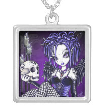 gabriella, skull, angel, fairy, purple, blue, fantasy, art, myka, jelina, mika, faeries, nymphs, sprites, Necklace with custom graphic design