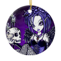 gabriella, skull, angel, fairy, purple, blue, fantasy, art, myka, jelina, mika, faeries, nymphs, sprites, Ornament with custom graphic design