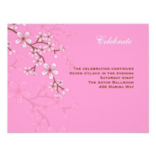 Gabriella Pink Blossoms Bat Mitzvah Reception Custom Invitations (front side)