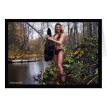 Gal Holding a Beaver Horizontal Card
