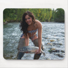 Gal Holding a Chum Salmon Mouse Pad mousepad