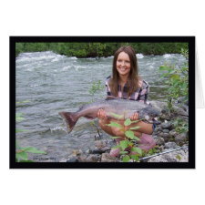 Gal Holding a King Salmon Horizontal Card card