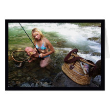 Gal Holding a Netted Rainbow Trout Horizontal Card card