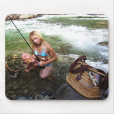 Gal Holding a Netted Rainbow Trout Mouse Pad mousepad