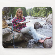 Gal Holding a Rainbow Trout Mouse Pad mousepad