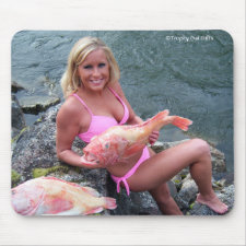 Gal holding a Rockfish Mouse Pad mousepad
