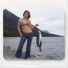 Gal Holding Pink Salmon Stringer Mouse Pad mousepad