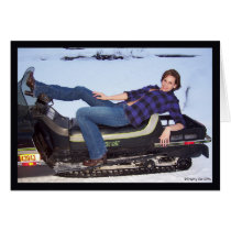 Gal Lying on a Snowmobile Horizontal Card