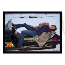 Gal on a Snowmobile Horizontal Card card