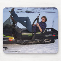 Gal on a Snowmobile with Gun Mouse Pad