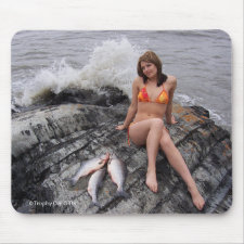 Gal Sitting by Pink Salmon Mouse Pad mousepad