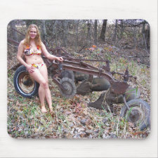 Gal Sitting on a Plow Mouse Pad mousepad