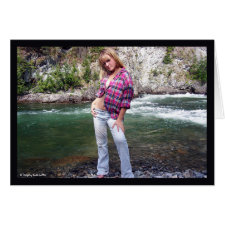 Gal Standing Near a River Horizontal Card card