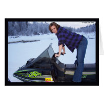 Gal Standing on a Snowmobile Horizontal Card