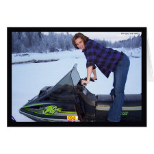 Gal Standing on a Snowmobile Horizontal Card card