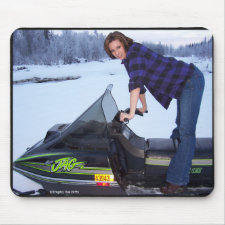 Gal Standing on a Snowmobile Mouse Pad mousepad