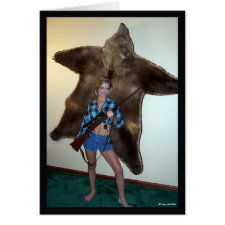 Gal with a Gun and a Bear Rug Card card