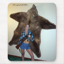 Gal with a Gun and a Bear Rug Mouse Pad mousepad