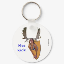 Gal with a Moose Rack Basic Round Keychain keychain