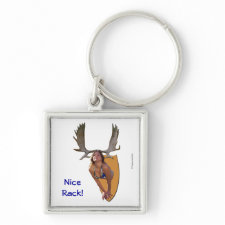 Gal with a Moose Rack Square Keychain keychain