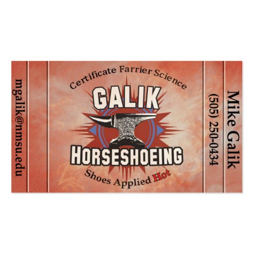 Galik Horseshoeing Business Card (front side)
