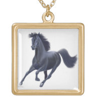 Galloping Black Thoroughbred Horse Necklace necklace