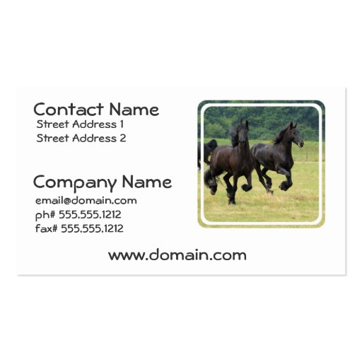 Galloping Friesian Horses Business Cards (front side)