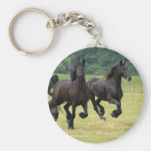 Galloping Friesian Horses  Keychain