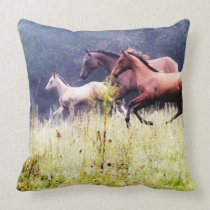 Galloping Horses Photography Throw Pillows