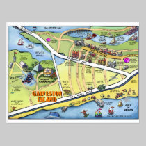 Galveston Texas Cartoon Map postcards