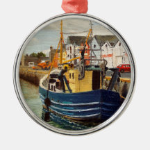 Galway City Commercial Boat Oil Painting Christmas Ornaments