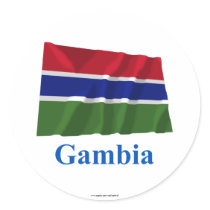 Gambia Waving Flag with Name Round Sticker