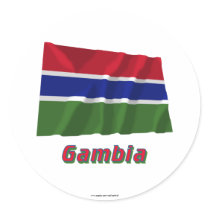 Gambia Waving Flag with Name Round Stickers