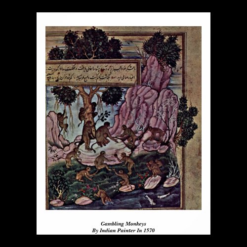 Gambling Monkeys By Indian Painter In 1570 Print