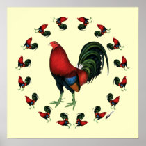 Game Cock Rooster Circle Posters