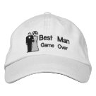 basic_unstructured_adjustable_cap - Fun stylized Bride and Groom in black and white are embroidered on quality hats. Funny text says "Game Over". But we know that its just the first level with the best to come. Wonderful gift idea for your bachelor or bachelorette parties.: Sizes  Available colors: white